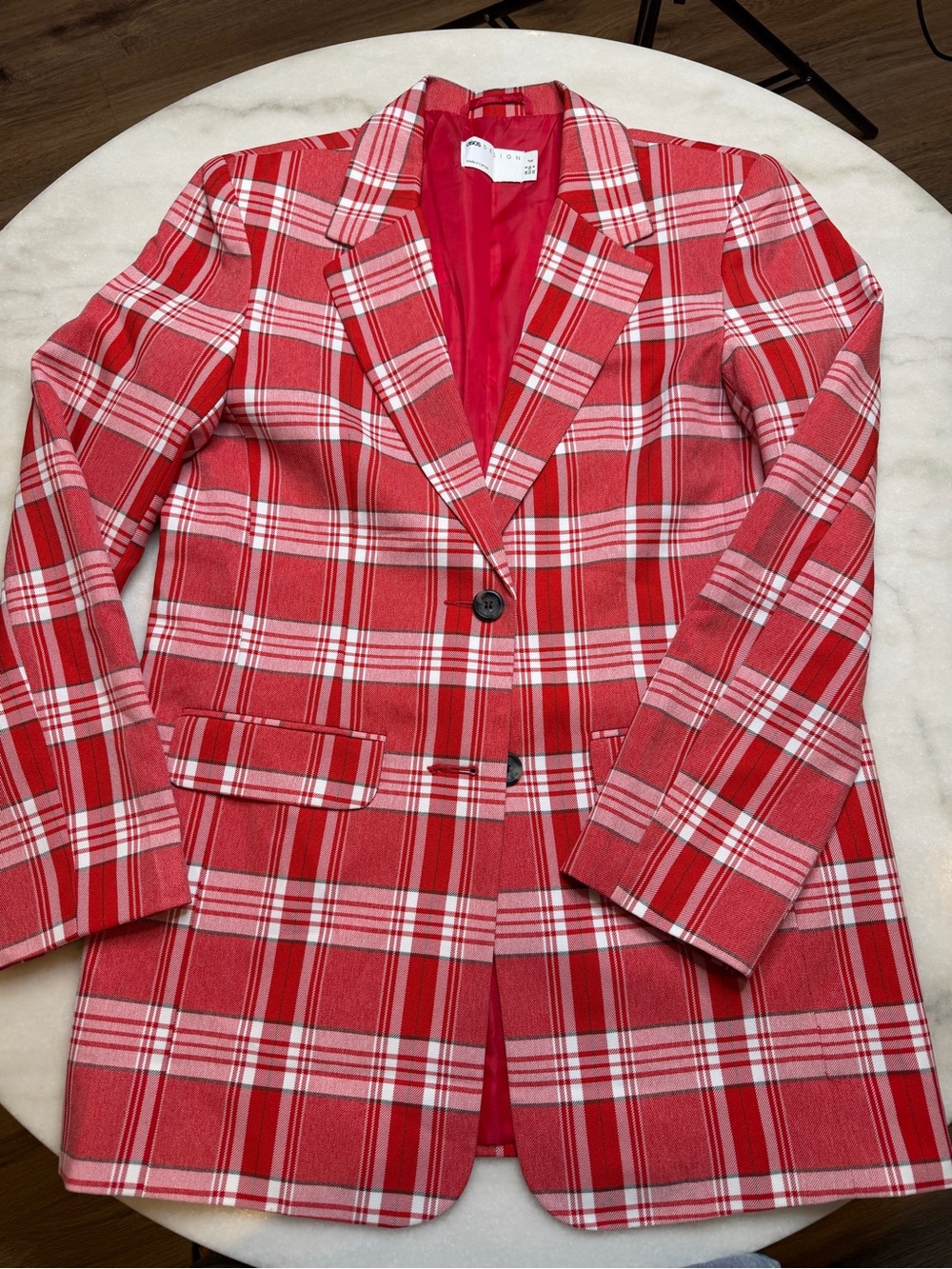 ASOS Red Plaid Tailored Long Blazer Size 4
